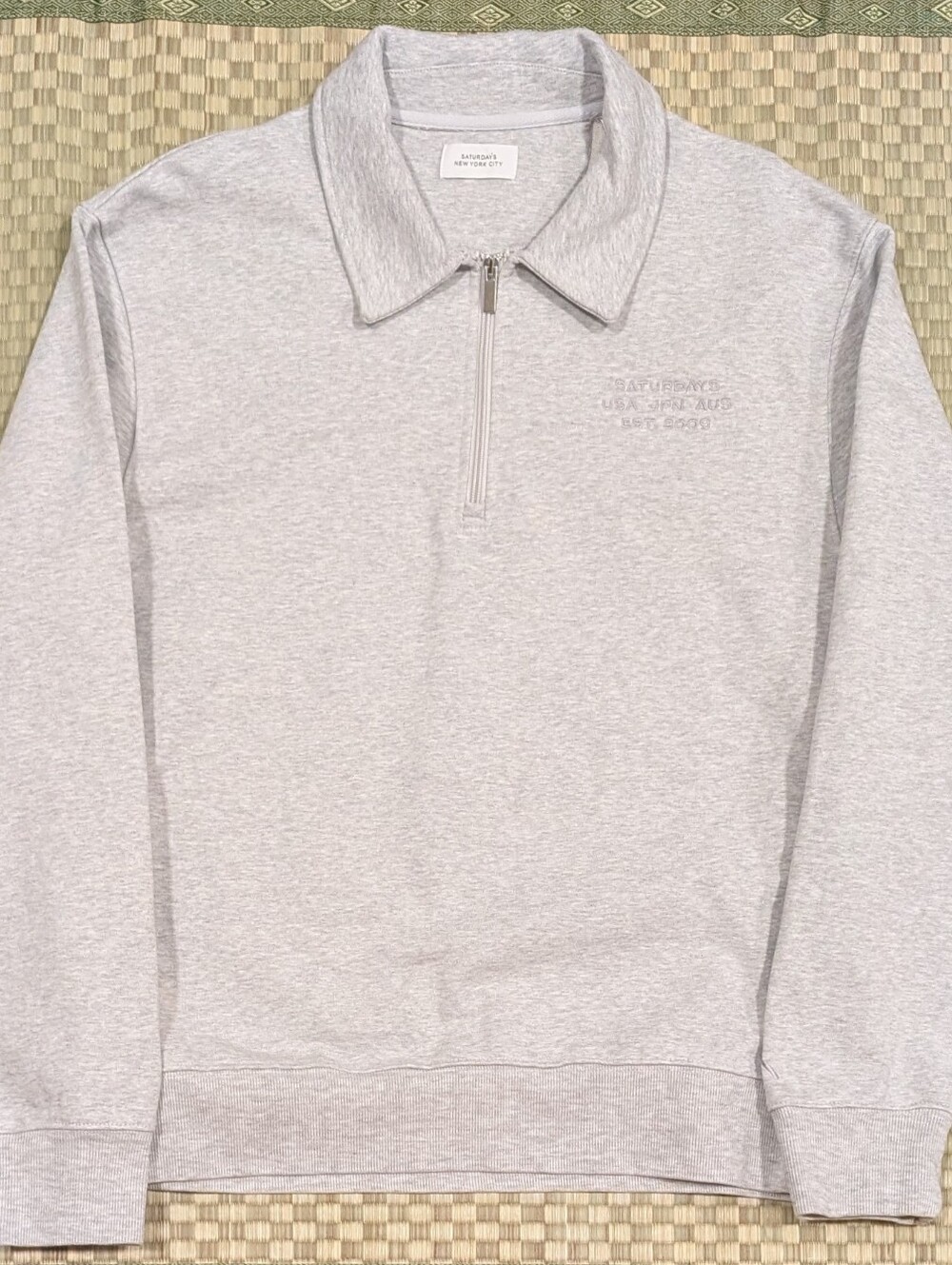Saturdays New York City 1/4 Zip Collared Sweatshirt Gray Men's Size Large